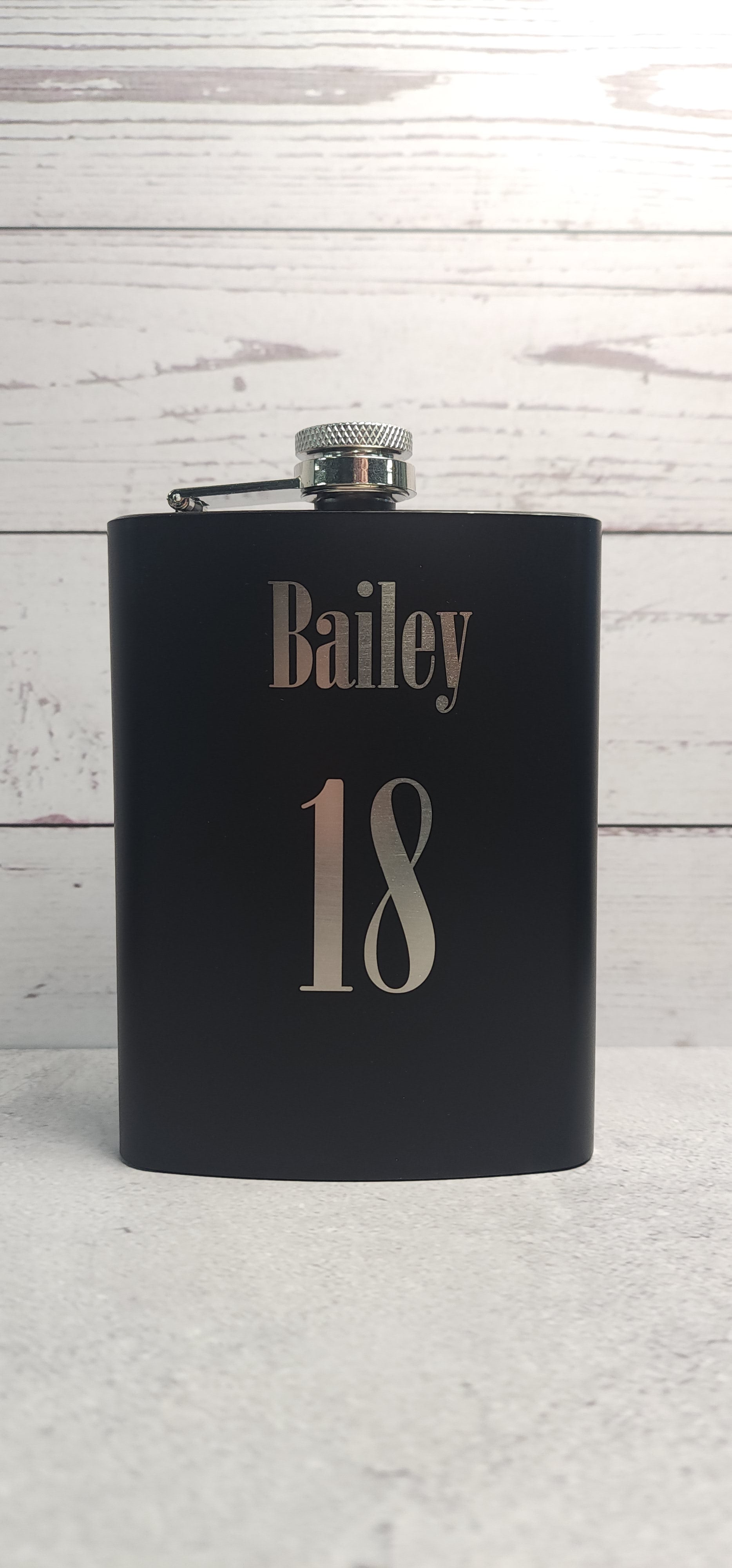 Black Stainless Steel Hip Flask engraved with Name