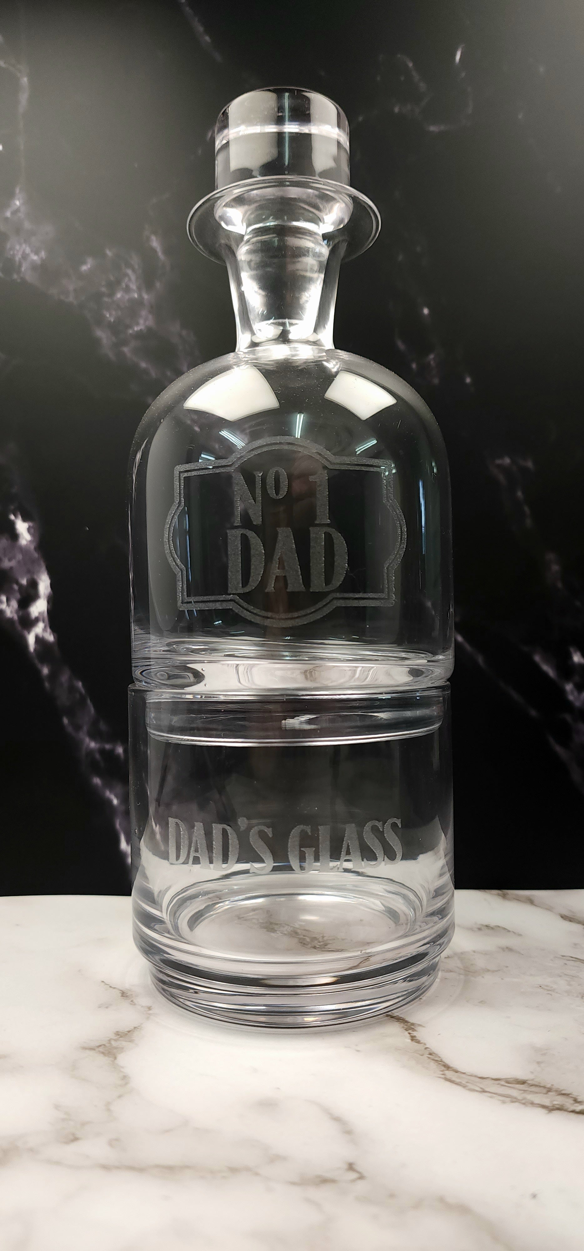 Personalised Engraved Stacked Whiskey Decanter Set With Frosted Message