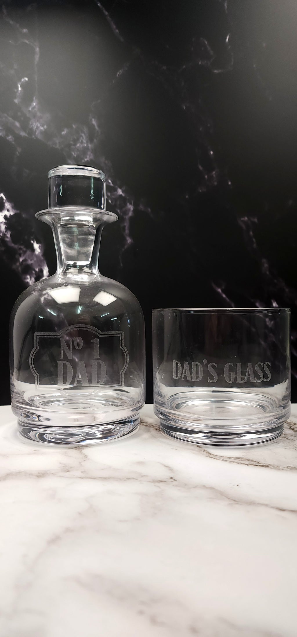 Personalised Engraved Stacked Whiskey Decanter Set With Frosted Message