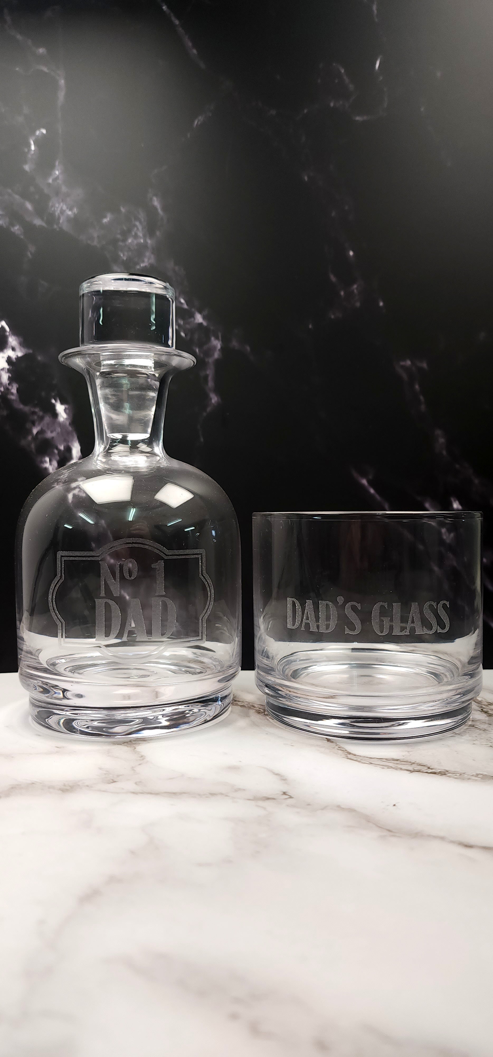 Personalised Engraved Stacked Whiskey Decanter Set With Frosted Message