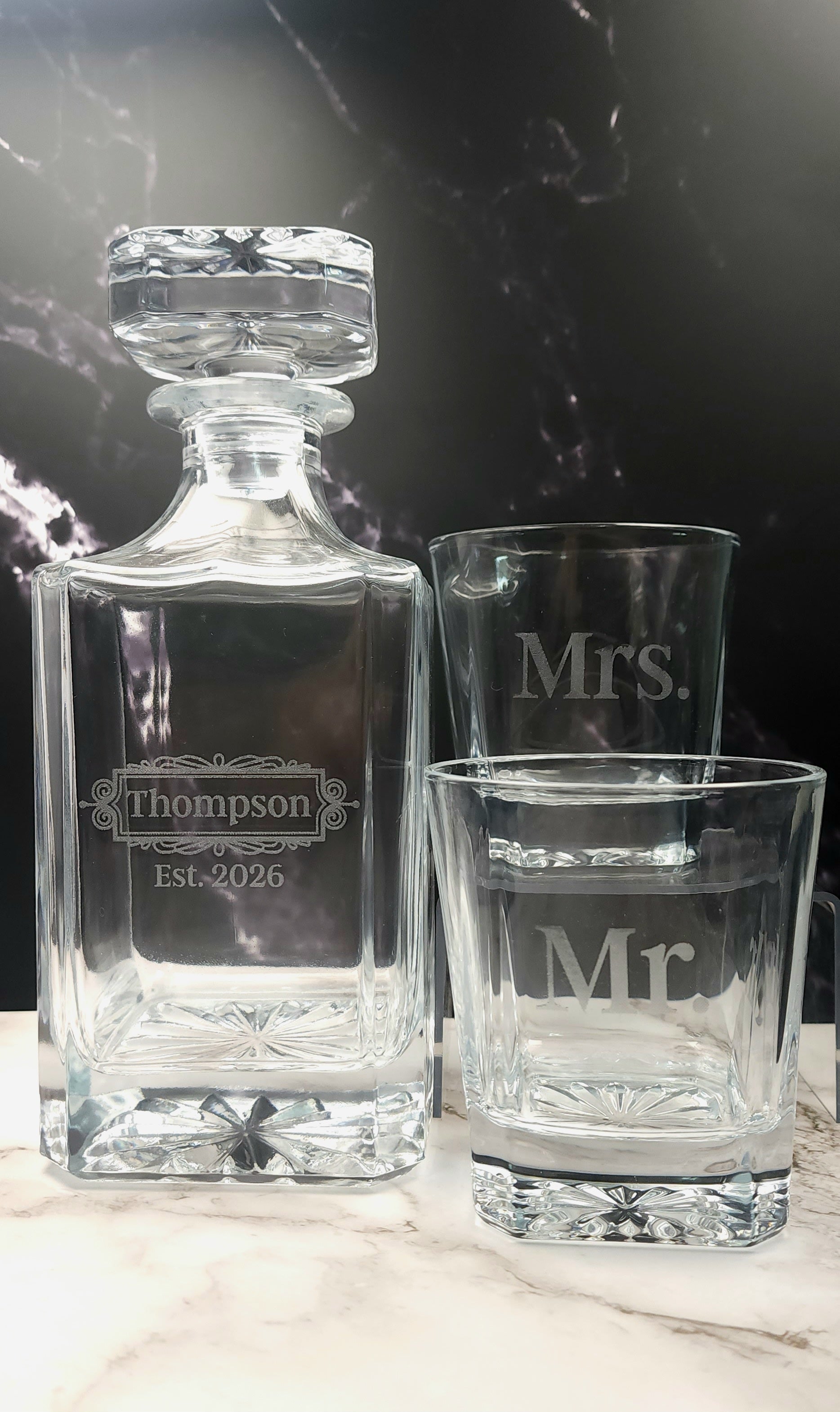 Personalised Engraved 3-Piece Whiskey Decanter and Glass Set