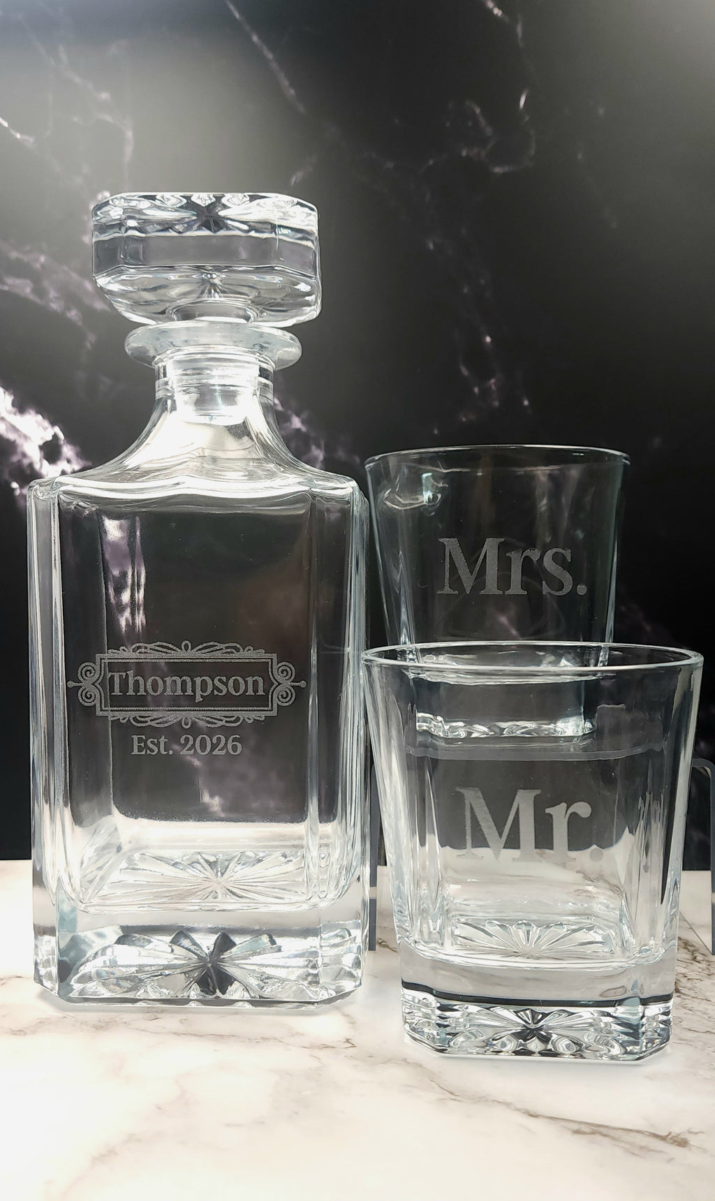 Personalised Engraved 3-Piece Whiskey Decanter and Glass Set