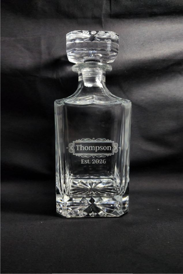 3 Piece Diamante Whiskey Decanter & Glass Set- Engraved with Name