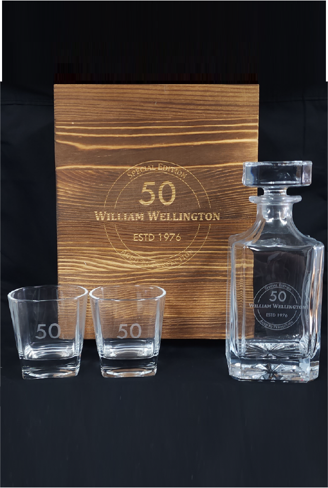 Personalised Whiskey Decanter Set with Engraved Wooden Box